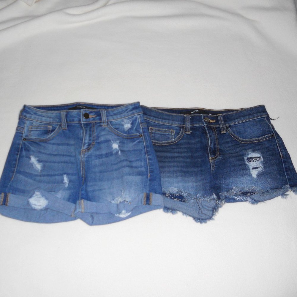 Bundle 2 Pairs Blue Harper Jean Shorts Distressed Sizes 25 and 26 Short Shorts